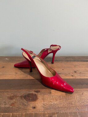 Stuart Weitzman Red Patent Leather Slingback Heels | Size 7.5 | With Box